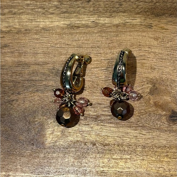 Vintage Style Gold Tone Clip-On Dangle
Earrings | Bronze & Pink Beaded Cluster - Picture 11 of 13